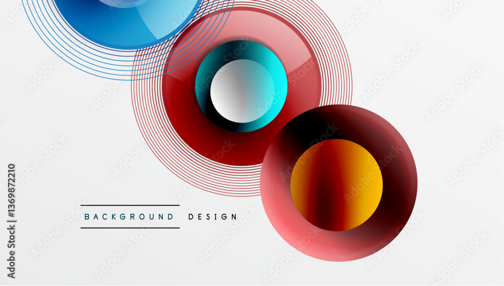 Aufkleber Abstract composition of overlapping circles with smooth gradients and transparency effects. Clean and modern design emphasizing depth, symmetry, and a minimal aesthetic