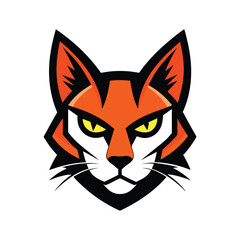 Stylized Cat: A bold and vibrant illustration of a cat's head, exuding confidence and energy, features a stylized design with sharp lines, striking colors, and intense eyes.