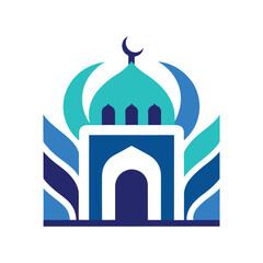 Mosque Icon: A serene and iconic representation of a mosque, adorned with a crescent moon and intricate architectural details, symbolizing faith, tradition, and cultural heritage.