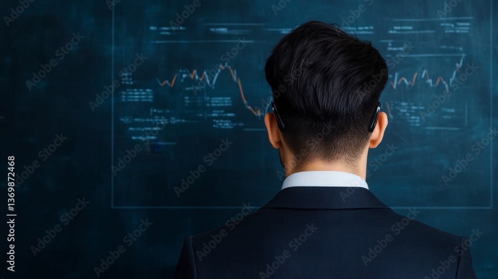 Poster business leader monitoring project progress with data visualization in professional setting