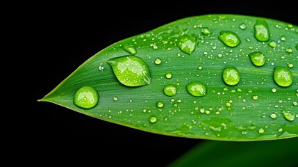 Close-Up of a Green Leaf with Water Drops Capturing Nature's Beauty and Freshness