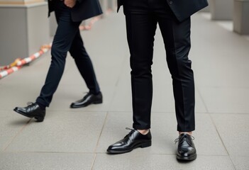 A chic business casual option with slim fit black trousers a gra