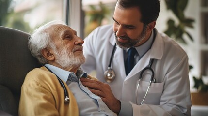 Caring Male Doctor Assisting Elderly Patient with Kind Heart