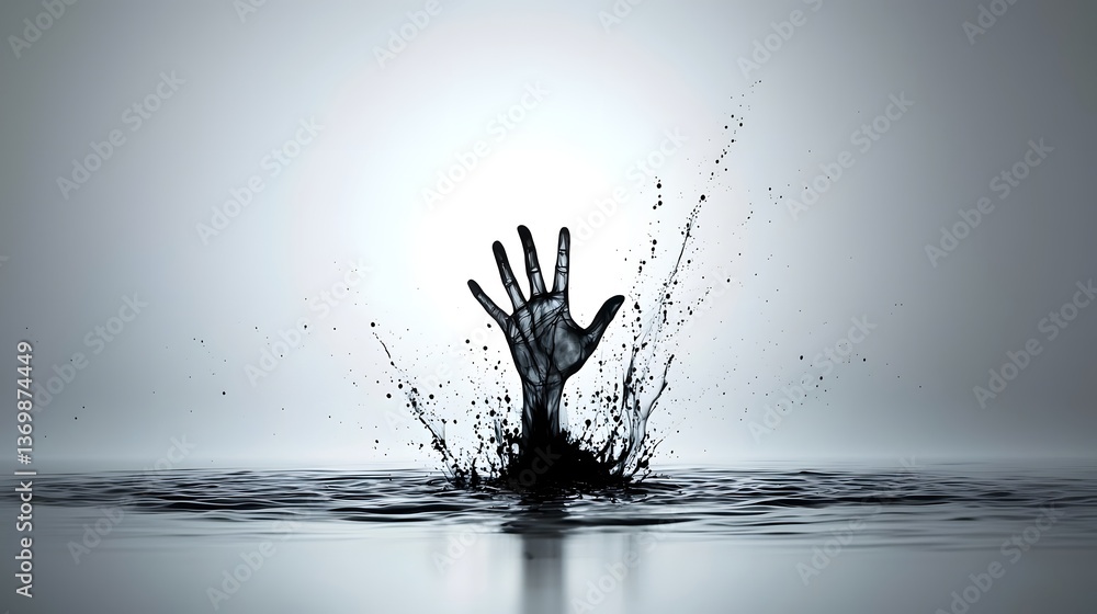 Aufkleber A captivating depiction of a hand emerging from a pool of dark reflective liquid illuminated by a single dramatic light source