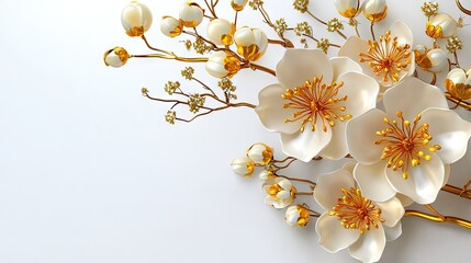 Gold floral embellishments floating over a clean white background, creating an elegant and sophisticated look.