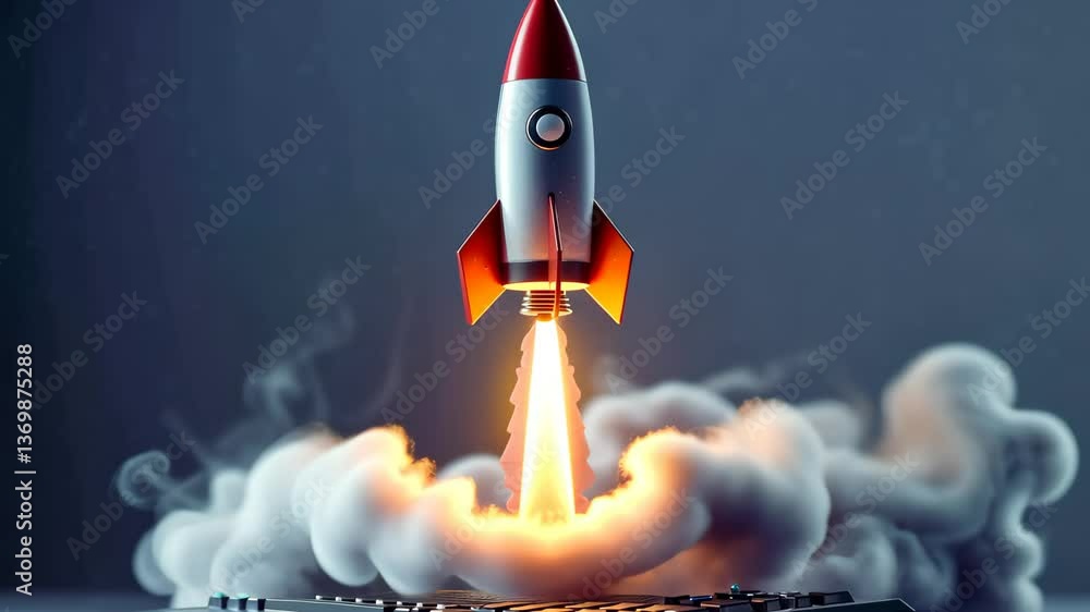 Aufkleber a rocket takes off from a computer keyboard, generating clouds of smoke and highlighting the connect