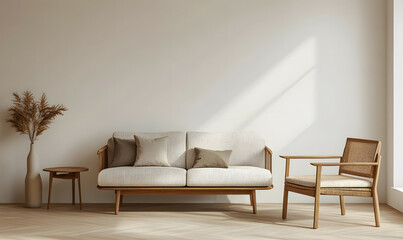 Sunny Scandinavian Apartment with Wooden Elements and Plaster Walls 3D Illustration