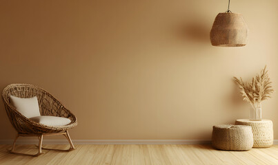 Warm and Inviting Living Space with Wooden Features and Bright Open Design 3D Illustration