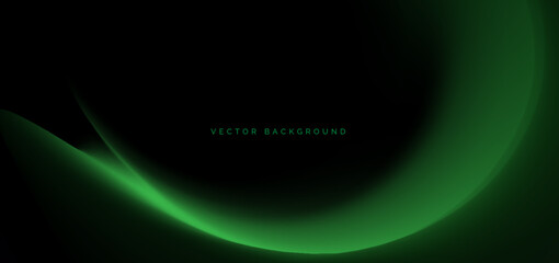 Abstract green curved rays on black background. You use can banner, brochre, presentation.