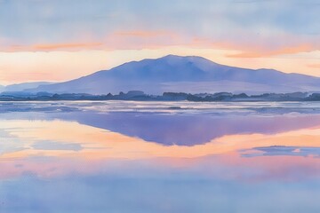 Fototapeta premium Serene Sunset Reflection Mountain Lake Serenity.