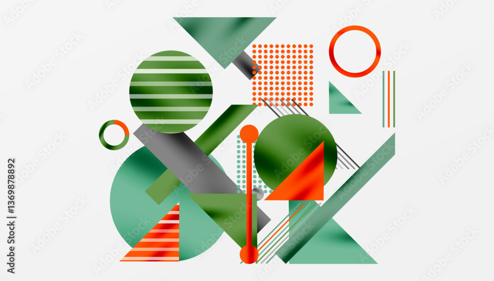 Poster circles, triangles, squares, rings and lines with shadow effect