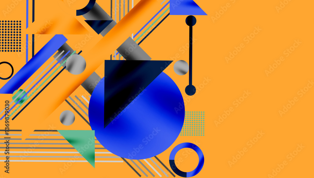 Poster circles, triangles, squares, rings and lines with shadow effect