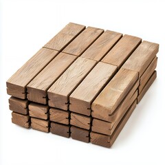 Stack of Light Brown Rectangular Wooden Blocks on White Background
