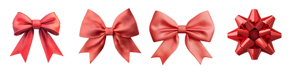 A collection of stylish vibrant red bows in various shapes and sizes perfect for wrapping gifts holiday decor and special occasions