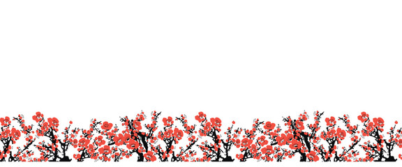 Realistic Sakura Blossom - Japanese Cherry Tree. Artistic Branch Plum Blossom. Vector