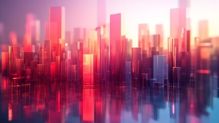 Abstract cityscape shines with vibrant hues and mesmerizing reflections