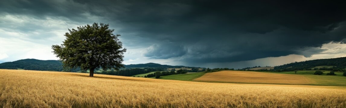 Storm clouds gather over golden wheat field - Powered by Adobe