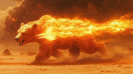 Fiery stock arrows intertwining with a galloping digital bear downtrend