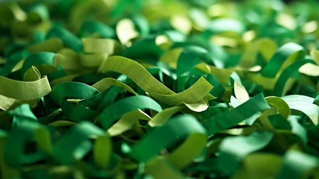 Close-up of Green Paper Confetti Filling Frame Ideal Background Footage