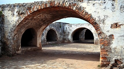Ancient Archways, Fortress Interior, Sunny Day
