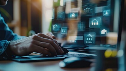 Person using laptop for real estate digital design