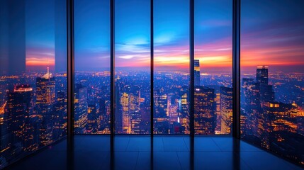 Spectacular Cityscape Sunset View from Panoramic Window