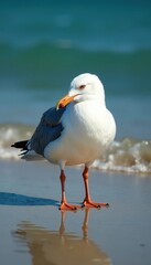 Fototapeta premium Gull touching down, head backward, legs extended, gull, nature photography