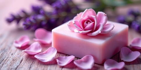 Lavender rose petal soap bar, delicate floral aroma , spa, wash
