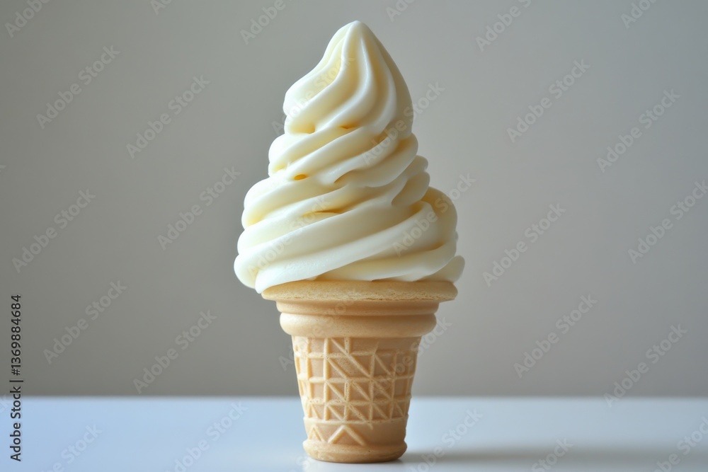 Aufkleber creamy soft serve ice cream in a waffle cone on a clean white surface