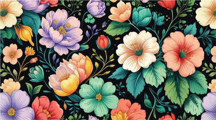 Seamless floral pattern with flowers and leaves in a vintage design