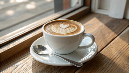 Obraz premium cup of coffee on wooden table