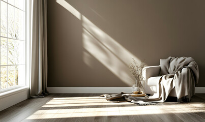 Modern Interior Living Room with Scandinavian Design and Natural Lighting 3D Render