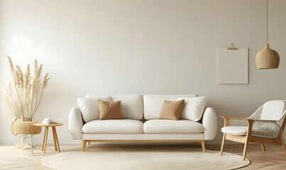 Modern Interior Living Room with Scandinavian Design and Natural Lighting 3D Render