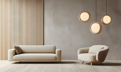 Modern Interior Living Room with Scandinavian Design and Natural Lighting 3D Render