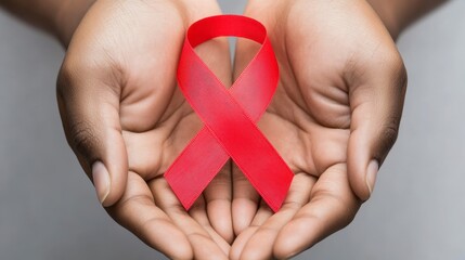 Hands Holding a Glowing Red Ribbon Symbolizing Unity and Diversity in Community Support Efforts