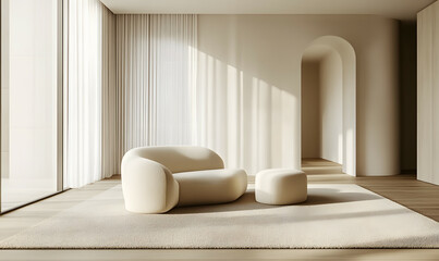 Modern Interior Living Room with Scandinavian Design and Natural Lighting 3D Render
