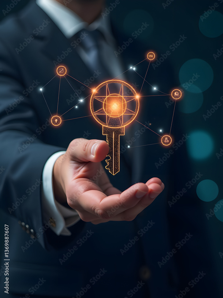 Aufkleber a business offers a digital key with its network structure and an icon displayed for easy access and