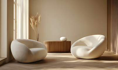 Modern Interior Living Room with Scandinavian Design and Natural Lighting 3D Render