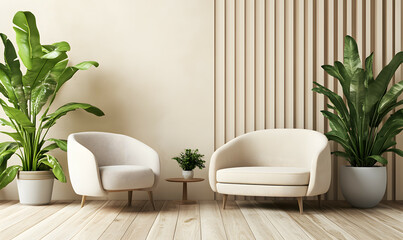 Modern Interior Living Room with Scandinavian Design and Natural Lighting 3D Render