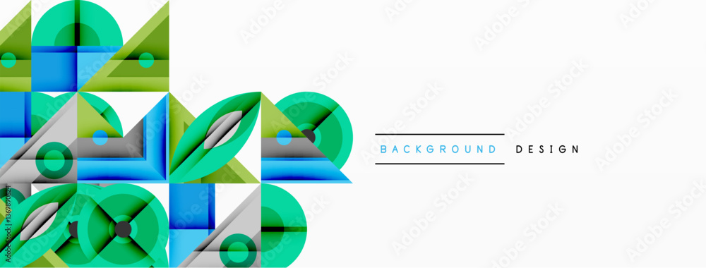 Leinwandbilder Geometric abstract composition with intersecting shapes, circles, triangles, and gradients, blending vibrant colors and dynamic contrasts to create a modern, futuristic visual design