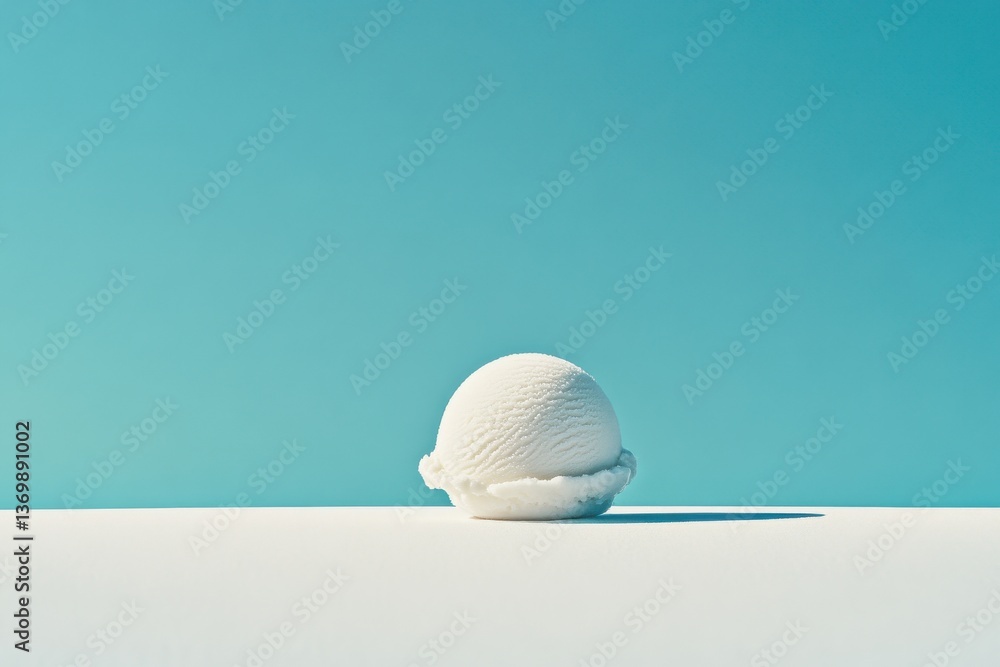 Aufkleber round white ice cream scoop resting on smooth surface against bright blue sky, creating a refreshing