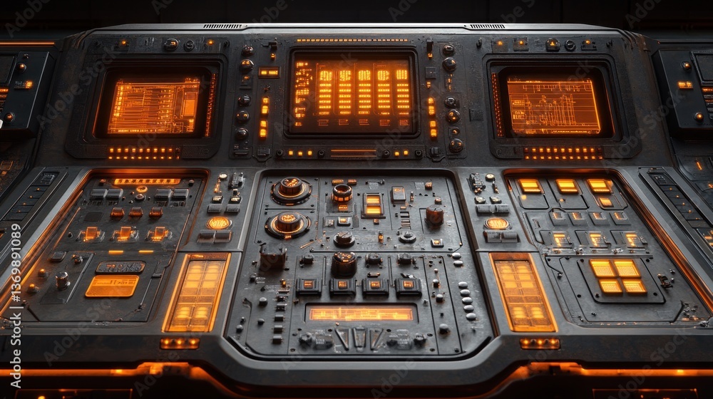 Poster futuristic control panel: sci-fi interface design