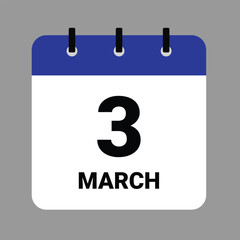 Vector illustration of a calendar icon showing dates and events. MARCH 3 Calendar Icon – Flat Design, Minimalist Date Illustration