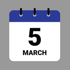 Vector illustration of a calendar icon showing dates and events. MARCH 5 Calendar Icon – Flat Design, Minimalist Date Illustration