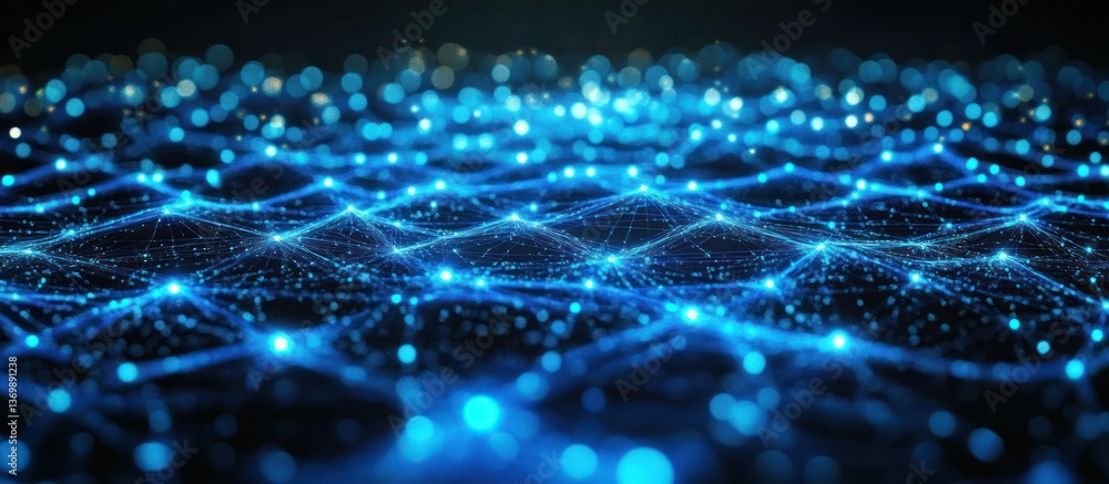 Aufkleber abstract blue network data flow; glowing nodes