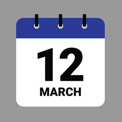 Vector illustration of a calendar icon showing dates and events. MARCH 12 Calendar Icon – Flat Design, Minimalist Date Illustration