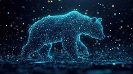 Neon green and blue trendlines morphing into the silhouette of a running bear downtrend