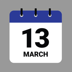 Vector illustration of a calendar icon showing dates and events. MARCH 13 Calendar Icon – Flat Design, Minimalist Date Illustration