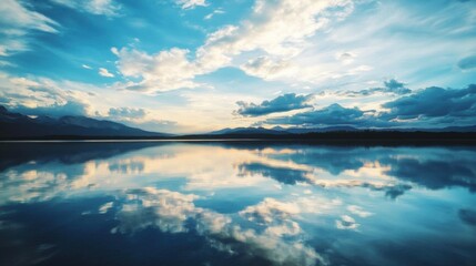 Fototapeta premium The still waters created a mirrorlike mirror reflection of the sky
