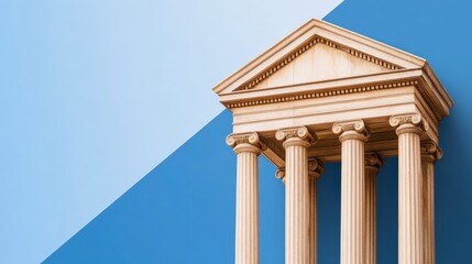 Fototapeta premium Traditional Banking Building on a Split Color Background with Classic Architectural Design
